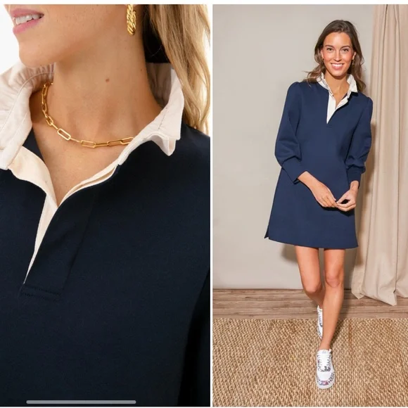 ♦️ Tuckernuck Pomander Place Navy Charlotte Terry Dress Size Small - Picture 2 of 11